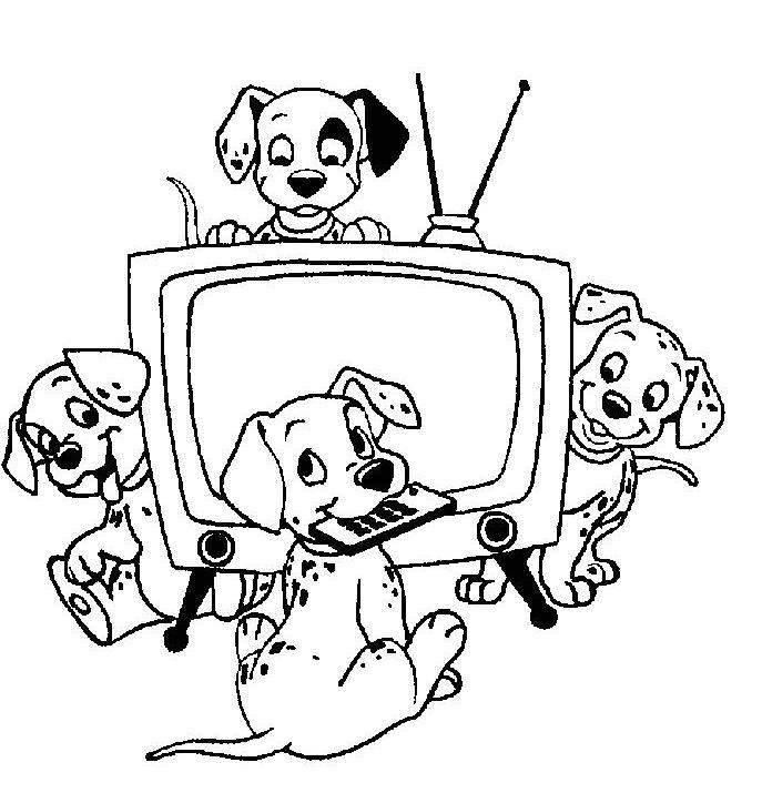 coloriage les 101 dalmatiens et la tele